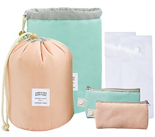 2 Pack Travel Makeup Bags Waterproof Magic Cosmetic Pouch Bag Drawstring Multifunctional Bucket T... | Amazon (US)