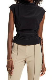Click for more info about Ruched Cutout Mock Neck Top