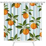 Mugod Oranges Shower Curtains Seamless Citrus Pattern on Light Blue and White Striped Background Dec | Amazon (US)