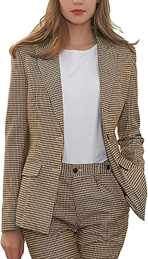 Women suit Casual Stripe 2 Piece Long Sleeve Suit for Work (Blazer+Pants) | Amazon (US)