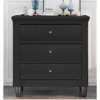ANBAZAR Stylish and Chic 3-Drawer Black Wood Cabinet Nightstand 28.1'' H x 27.9'' W x 16.9'' D 00... | The Home Depot