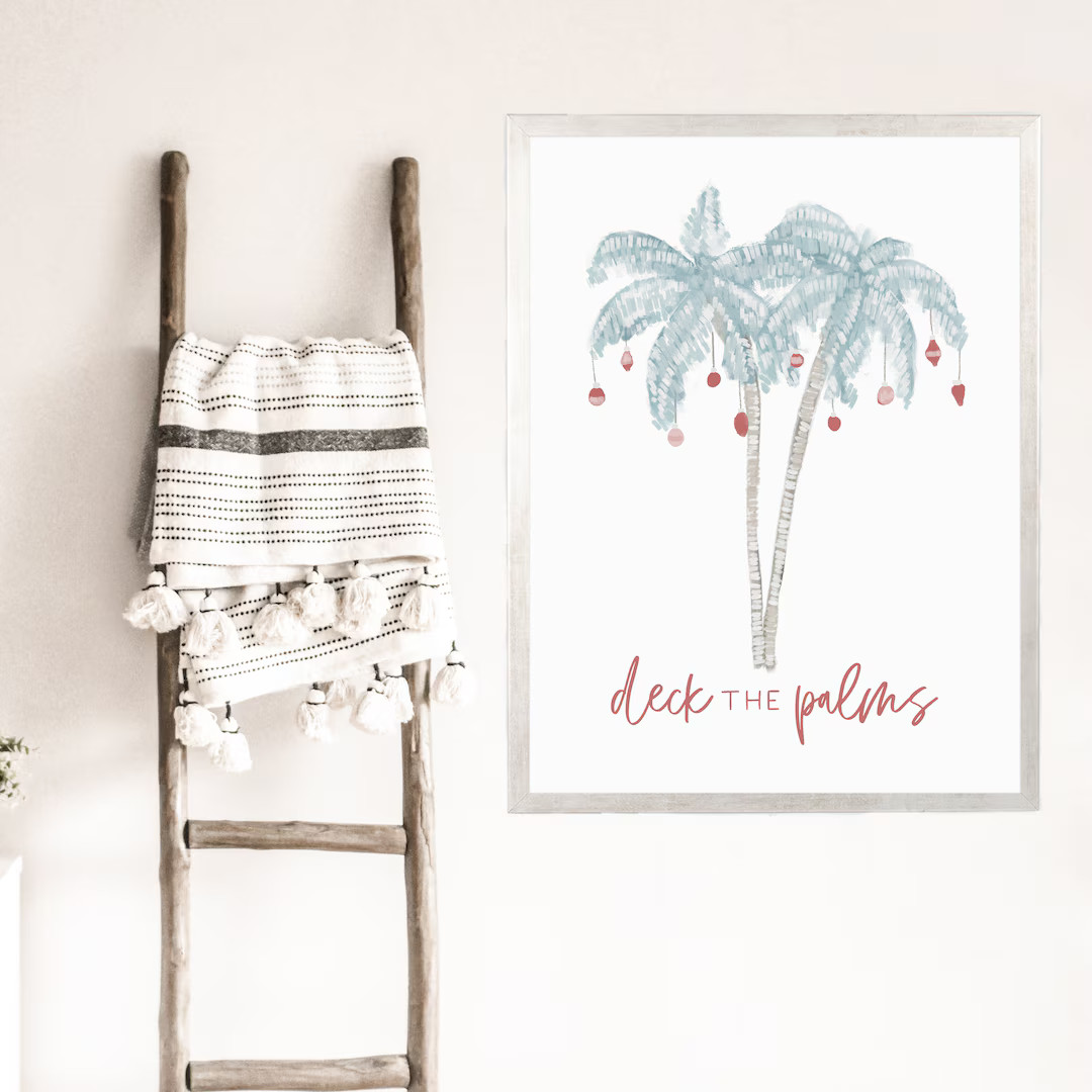 Beachy Christmas Art | Cute Coastal Holiday Decor in Red & Turquoise for Xmas Gift Idea | "coasta... | Etsy (US)