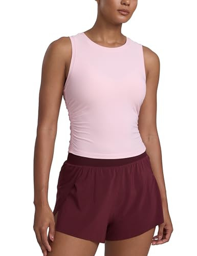 CRZ YOGA Cloudweight Womens Ruched Tank High Neck Workout Fitted Tops Basic Yoga Athletic Sleeveless Shirts Strawberry Pink Medium | Amazon (US)