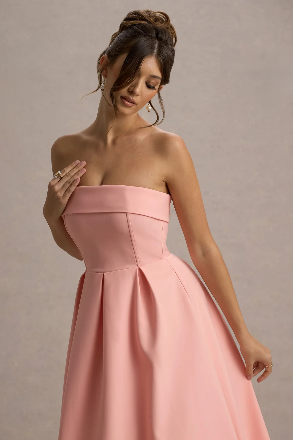 Annalise | Pink Bandeau Skater Midi Dress | Club L London