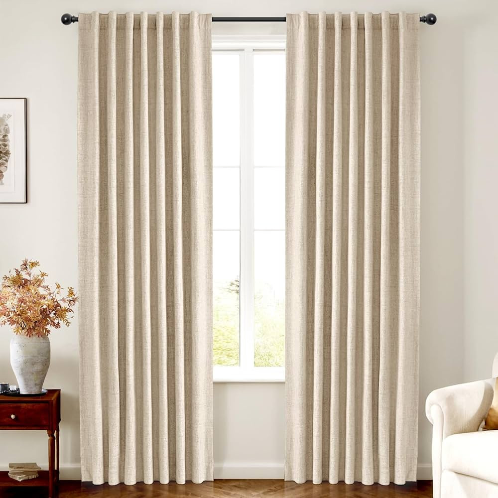 INOVADAY 100% Blackout Curtains 108 Inches Length 2 Panels Set, Back Tab/Rod Pocket Linen Black O... | Amazon (US)