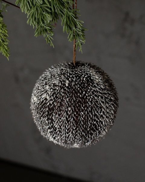 Textured Snow-Dusted Brown Ball Ornaments, Set of 4 | Scout & Nimble