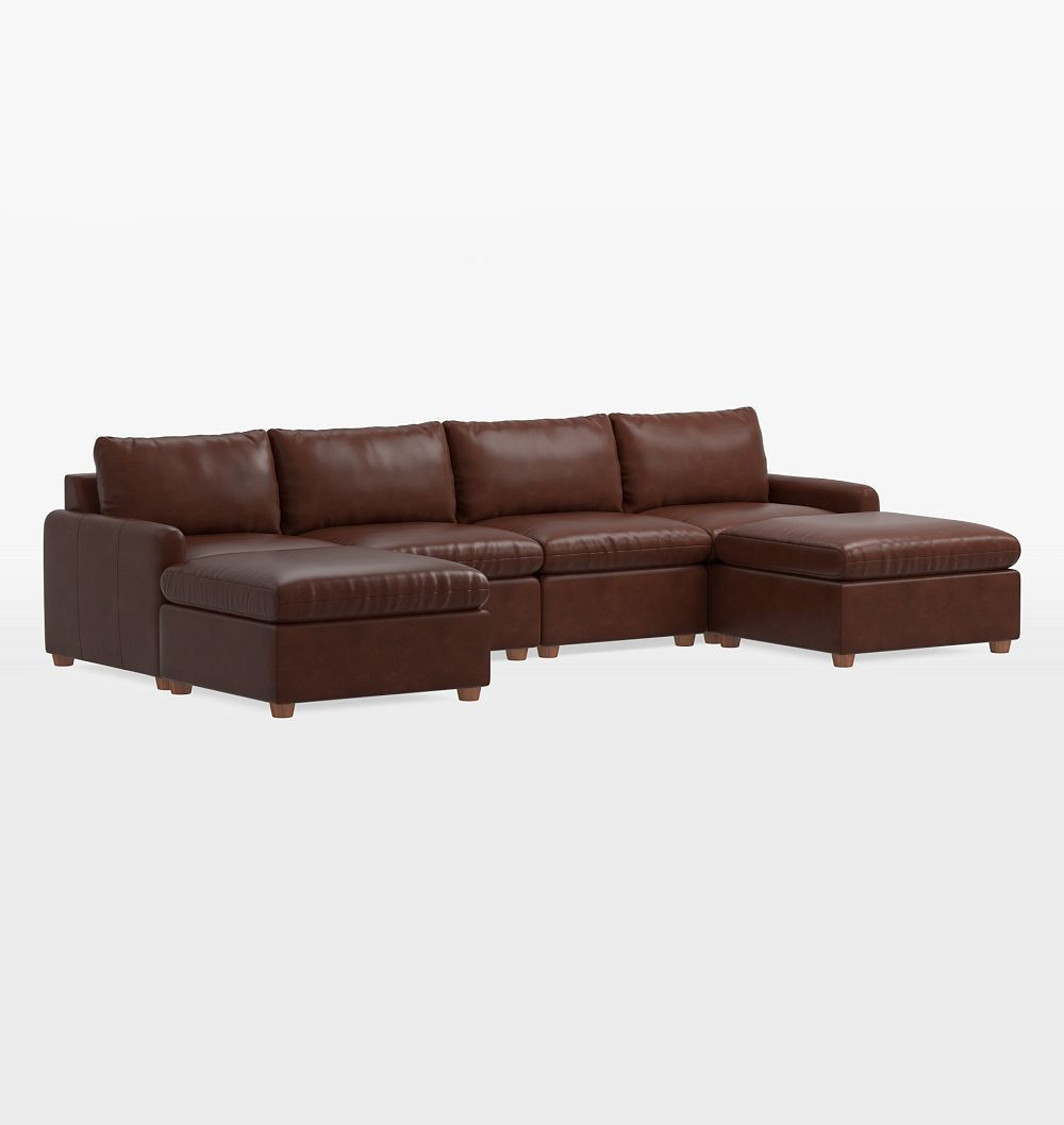 Roswell Leather 6-Piece Double Ottoman Sectional Sofa, Classic - Pure Molasses | Rejuvenation