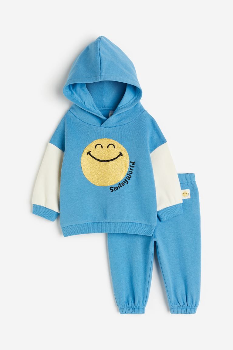 2-piece Printed Sweatshirt Set - Blue/SmileyWorld® - Kids | H&M US | H&M (US + CA)