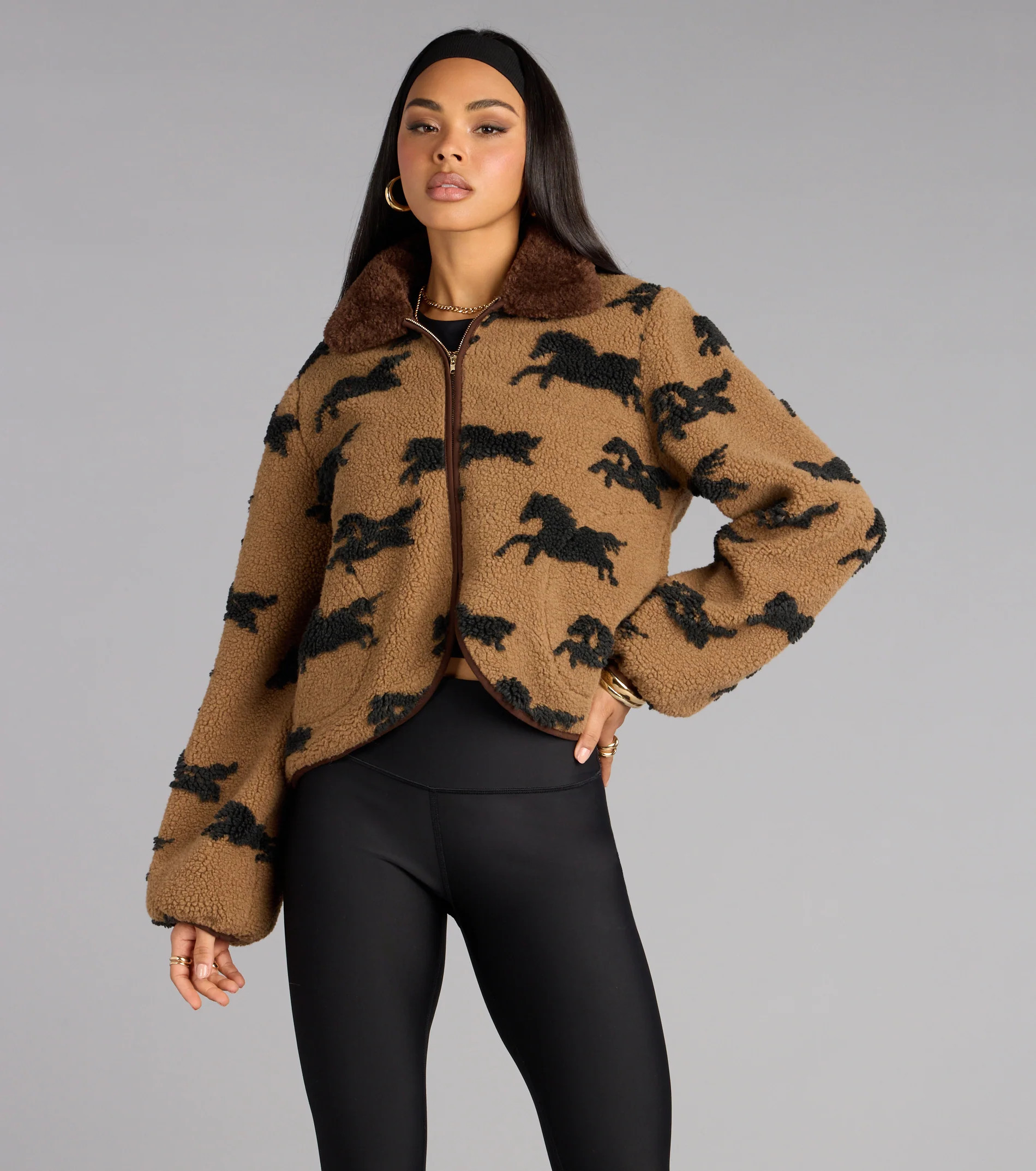 Wild Spirit Horse Print Faux Sherpa Jacket | Windsor Stores