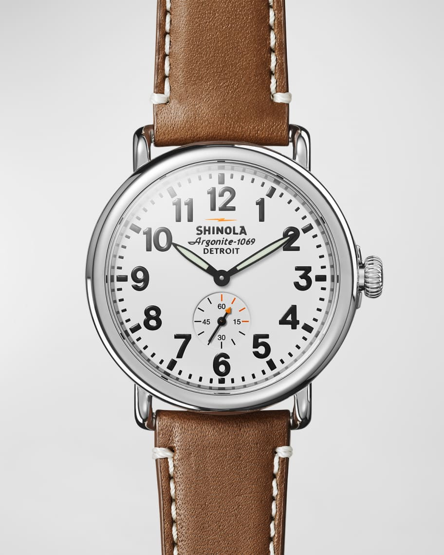 Shinola Men's 47mm Runwell Men's Watch, White/Brown | Neiman Marcus