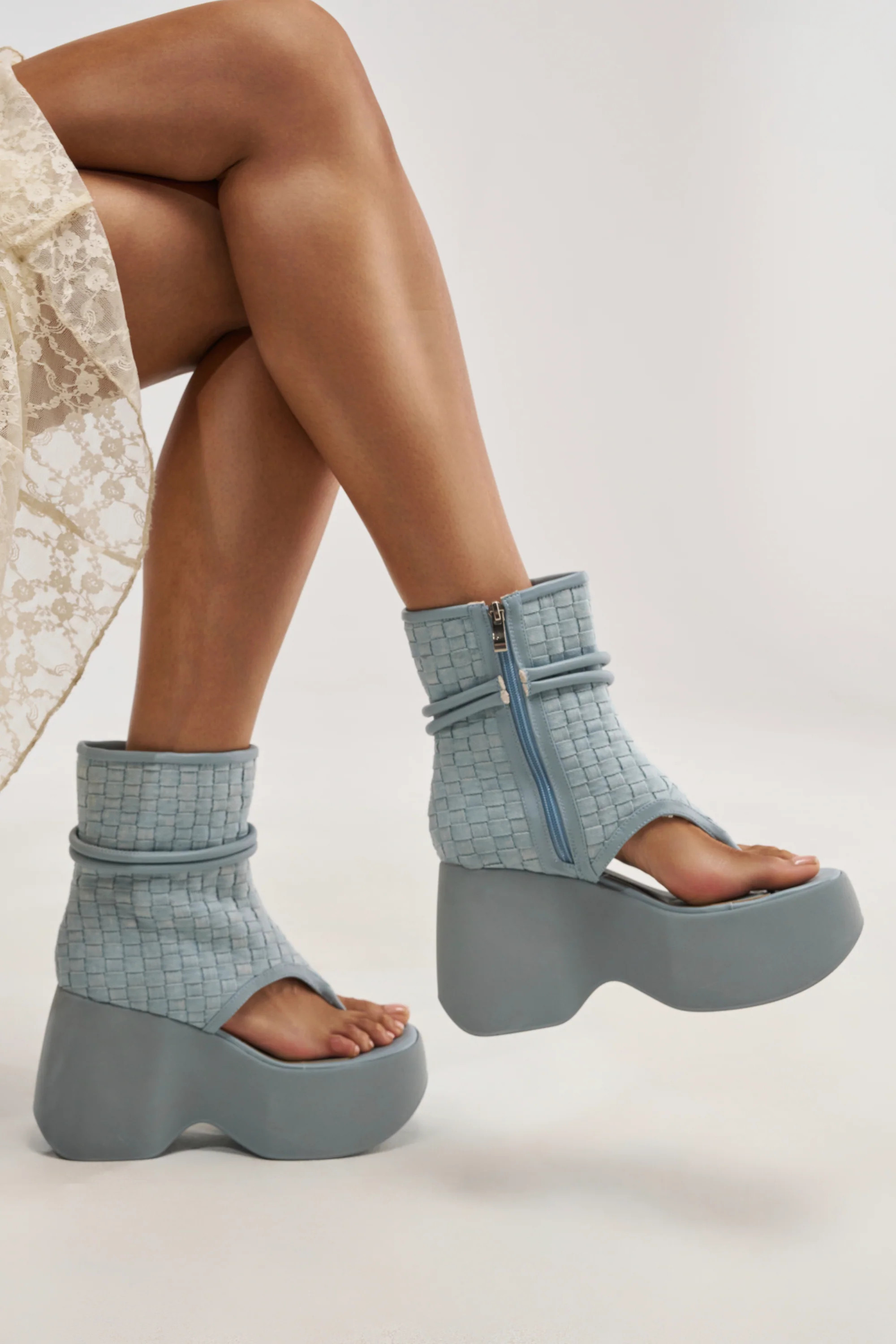 Denim Flatform Ankle Sandal, Open Toe | AKIRA | AKIRA