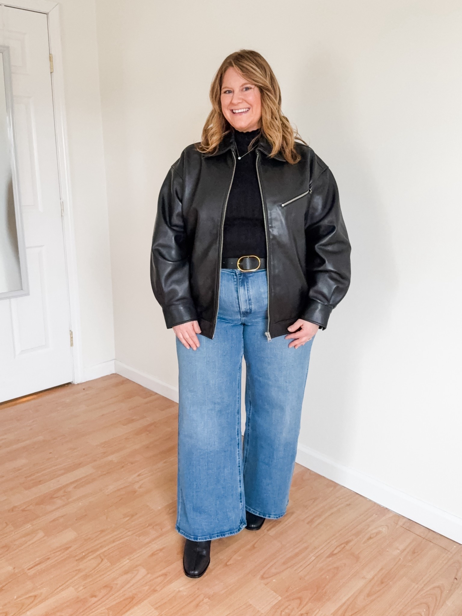 Date night outfit from Quince!  Wearing an Xl in my cotton cashmere
Bodysuit and a 33 (28 inseam) in my jeans. 

My bodysuit is currently sold out so also linked similar.  I’m wearing the Bella wide leg jeans here but I actually prefer the Bella straight leg (which fit like a wide leg) so I also linked those.  

If you’re a new Quince customer you can use code INFG-26STUFFSTEPHSHARES10 to save! 

#LTKValentine #LTKSeasonal #LTKMidsize