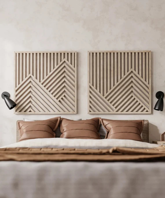 Mountains Wooden Wall Art Set- Large Modern Wood Wall Hangings- Set of 2 Wood Wall Arts- Modern W... | Etsy (US)