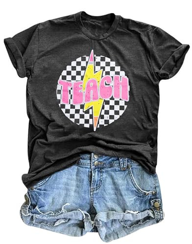 Teacher Shirts for Women Funny Teach Printed Graphic Tshirt Teachers Gift Short Sleeve Tops Tee | Amazon (US)