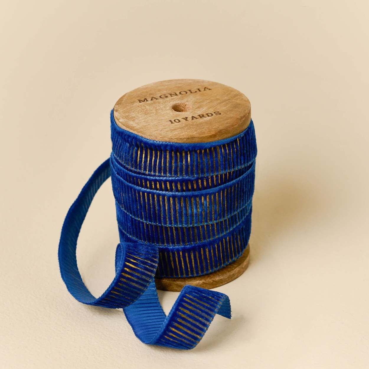Blue and Gold Striped Ribbon on Spool | Magnolia