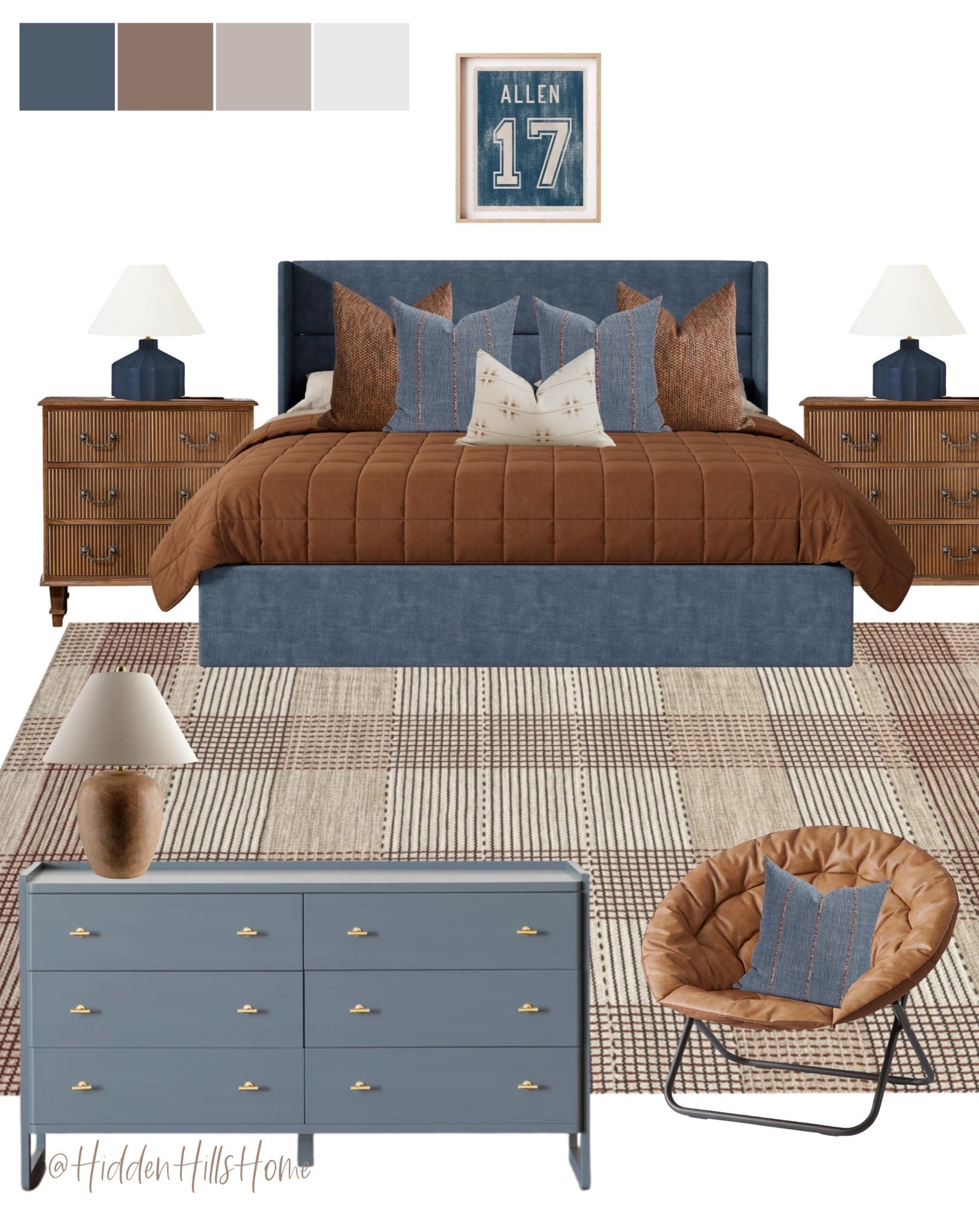 Boys bedroom decor ideas, teen boys room design, home decor inspiration, boys bedroom mood board, masculine bedroom, blue and rust bedroom #teen

#LTKHome #LTKSaleAlert #LTKKids
