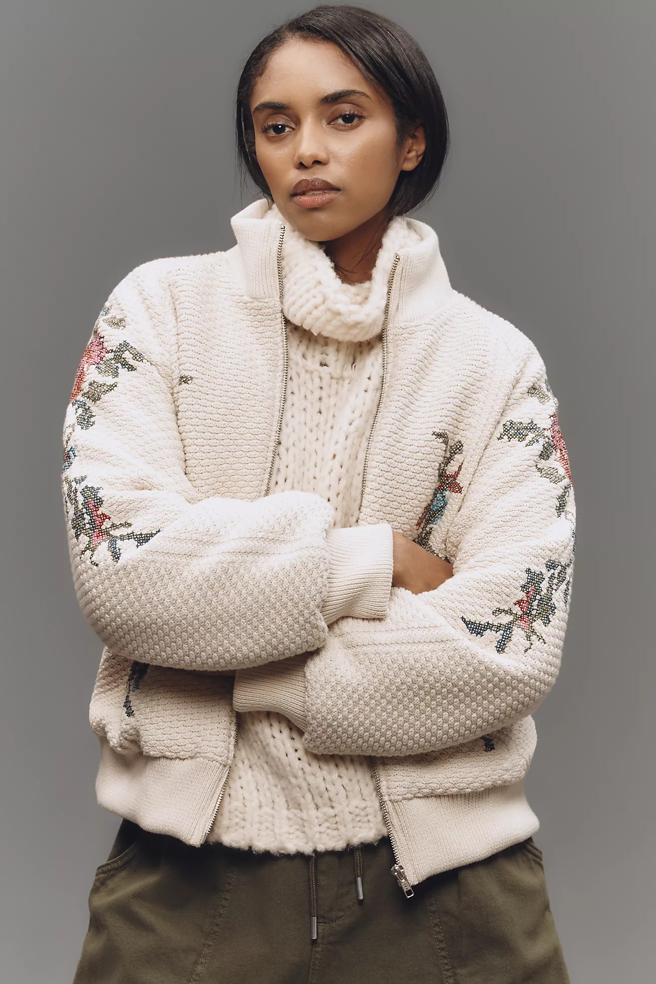 By Anthropologie Embroidered Bomber Cardigan Sweater | Anthropologie (US)