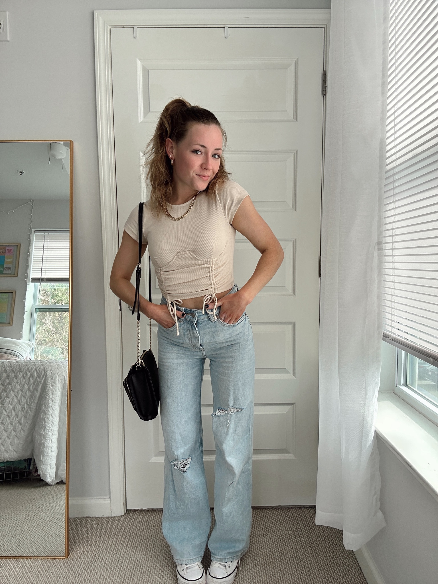 casual outfit, everyday outfits, spring outfit inspo, spring outfit ideas, basic style, neutral outfit, simple outfit, blue jeans, light wash denim, black crossbody, high top converse, white platform converse

#LTKstyletip #LTKfit #LTKSeasonal
