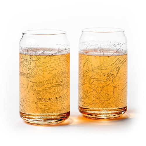 Black Lantern Pint Glasses 2 Beer Glasses 16oz Drinking Glasses– Rocky Mountain National Park Topographic Glass Craft Beer Enthusiasts and Home Bars - (Set of Two 16oz. Glasses) | Amazon (US)