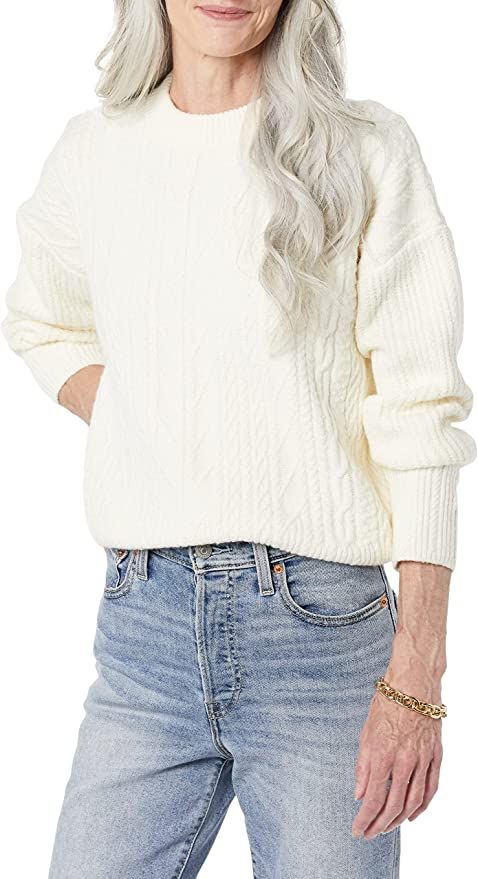 Amazon.com: Amazon Essentials Women's Soft-Touch Modern Cable Crewneck Sweater (Available in Plus... | Amazon (US)