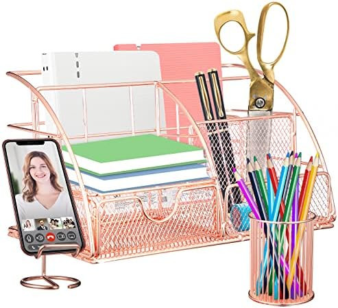 Verdefamily Rose Gold Office Supplies and Accessories, Desk Organizers Set of 3, with Pen Holder ... | Amazon (US)