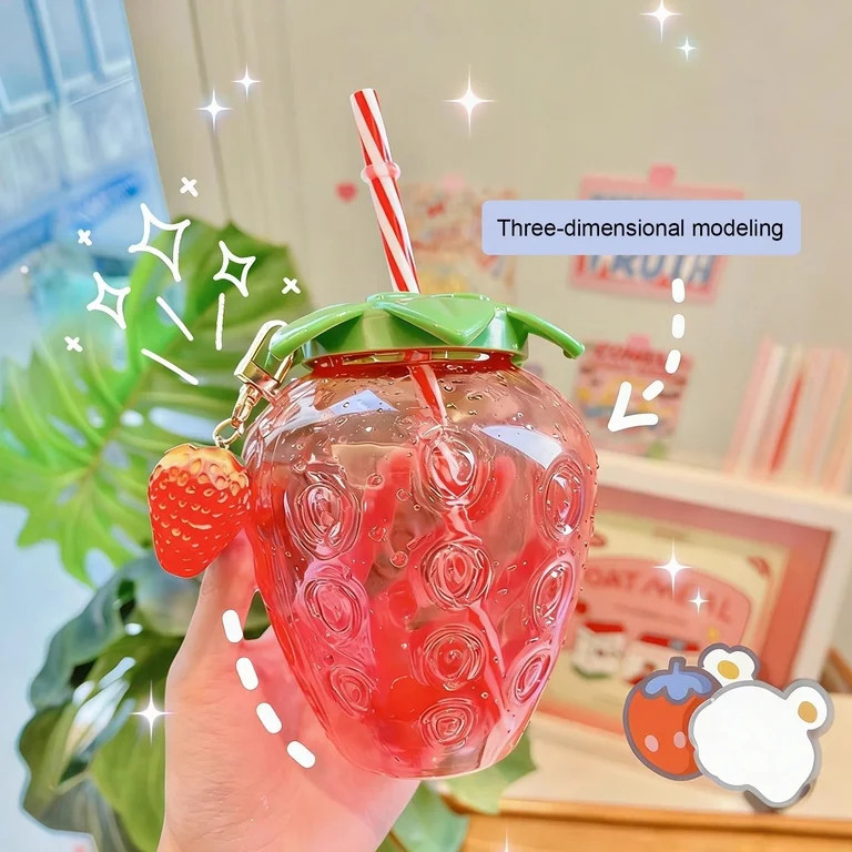 NWOKYZGH 1Pc Strawberry Cups, Reusable Drinking Tumblers with Straw and Lid, Portable Cute Juice ... | Walmart (US)