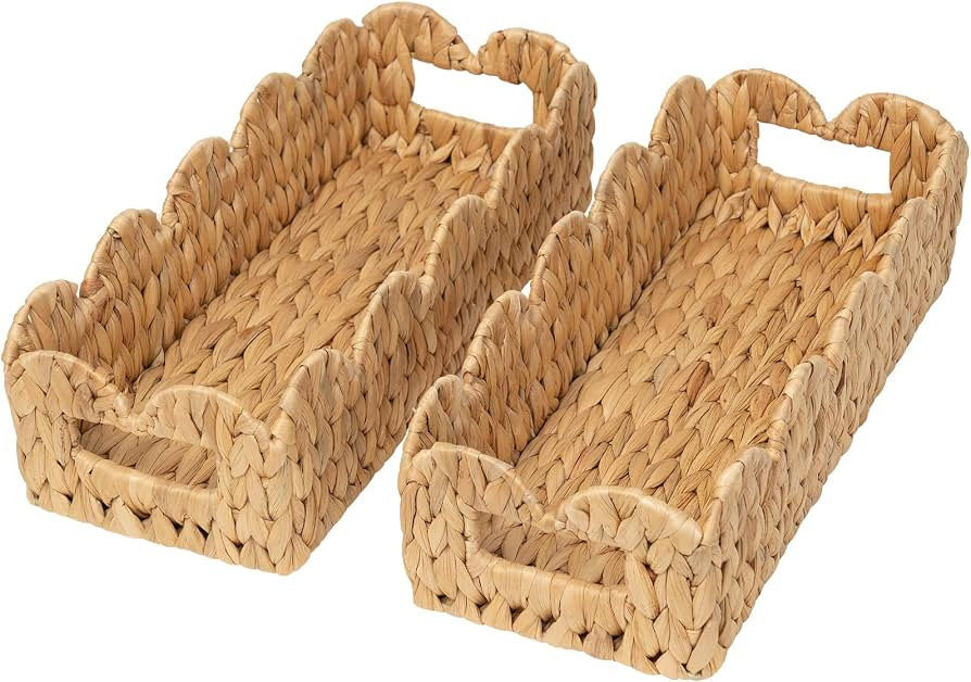 Coeusy Scalloped Toilet Paper Basket, Wicker Basket for Bathroom, 2 Pack | Amazon (US)