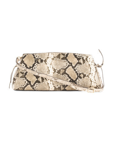 Made In Italy Leather East West Snake Clutch With Side Ties | TJ Maxx