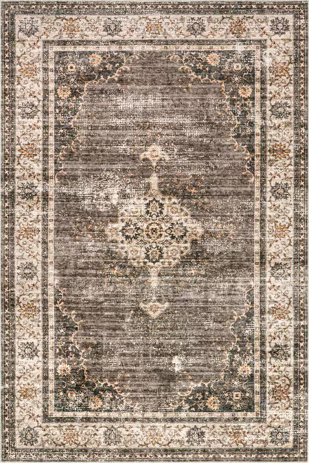 Brown Rosewood Vintage Washable  Area Rug | Rugs USA