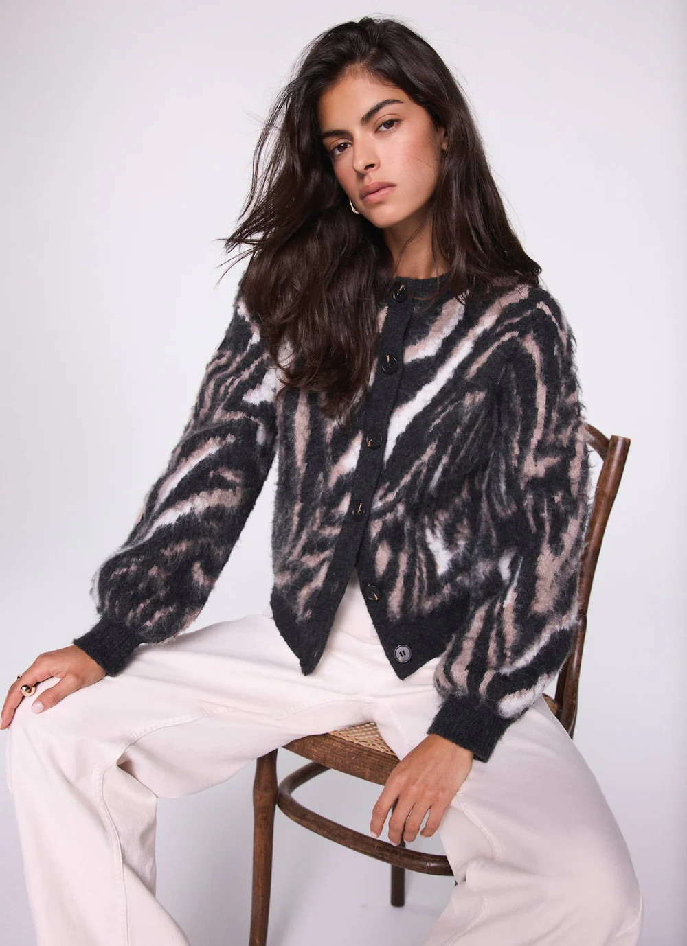 Neutral Zebra Print Knit Cardigan | Mint Velvet