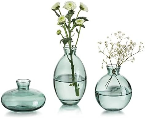 Glasseam Green Glass Bud Vase, 3Pcs/Set Modern Decorative Small Mini Flowers Vases Short Minimali... | Amazon (US)