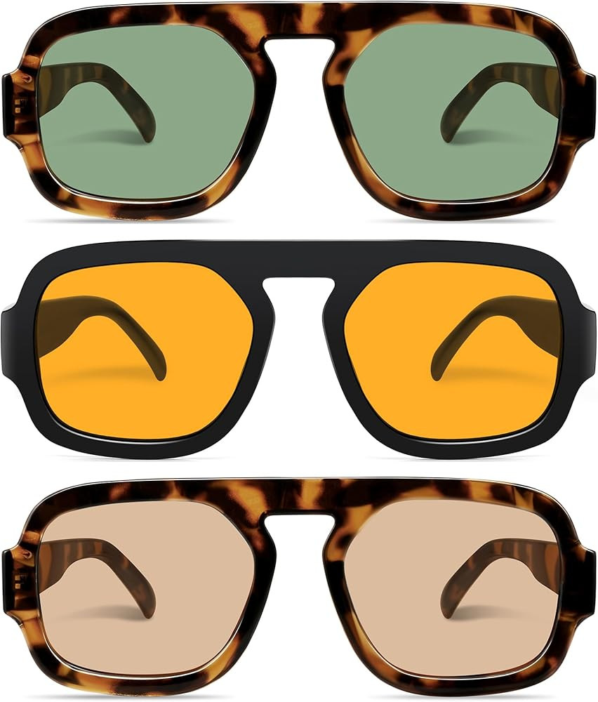 Retro Square Aviator Sunglasses for Women Men 70s Vintage style Shades Trendy Flat Top UV Protect... | Amazon (US)