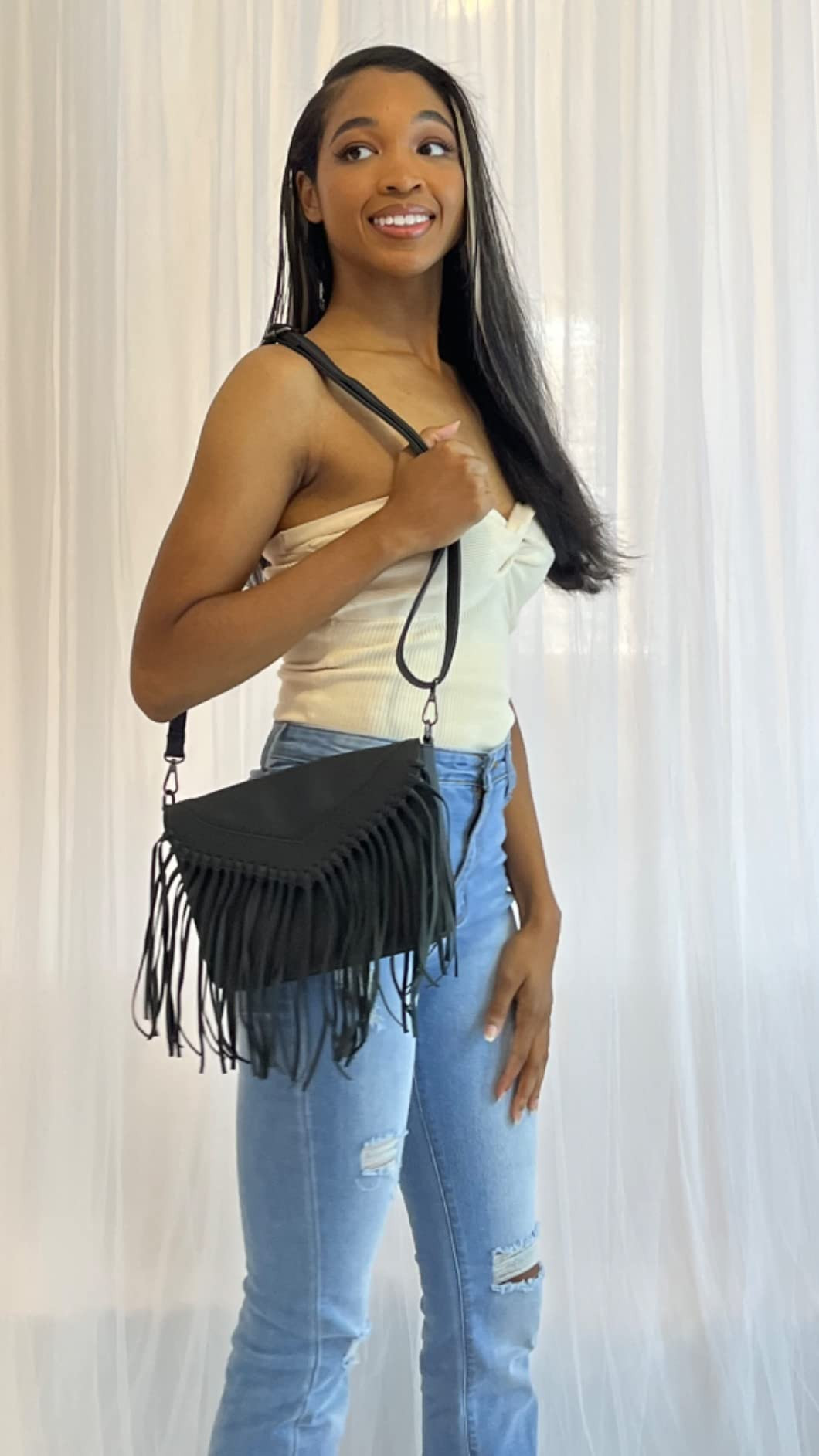 Fringe Crossbody Purse for Women, Vintage Leather Western Boho Purse, Tassel Small Handbag Should... | Amazon (US)