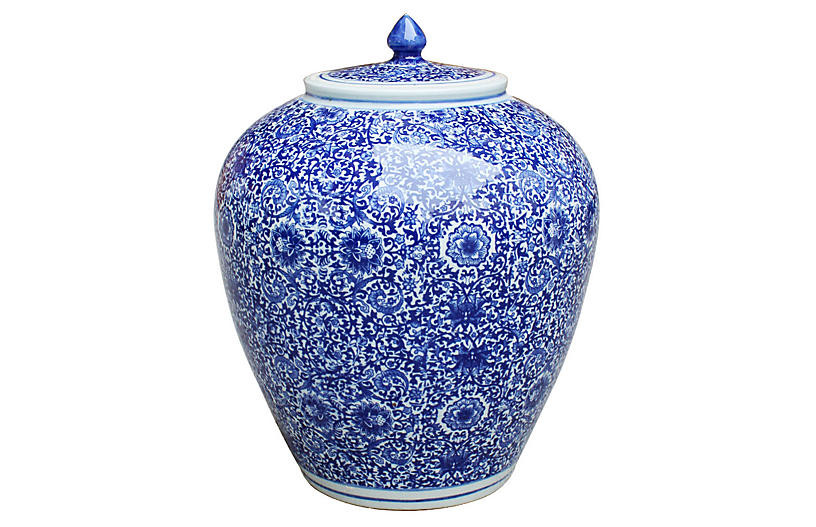 14" Cluster Flower Jar, Blue/White | One Kings Lane