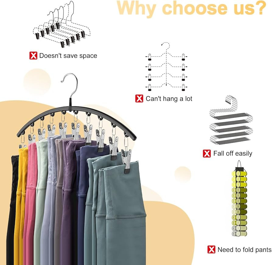 Legging Organizer for Closet, Metal Yoga Pants Hangers 2 Pack w/10 Clips Holds 20 Leggings, Space... | Amazon (US)