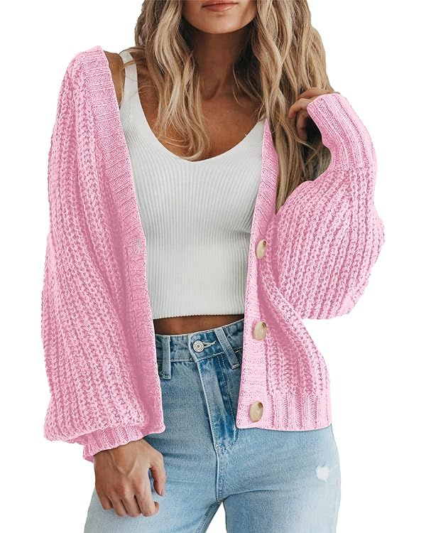 PRETTYGARDEN Womens Open Front Long Sleeve Button Chunky Knit Cardigan Sweater | Amazon (US)