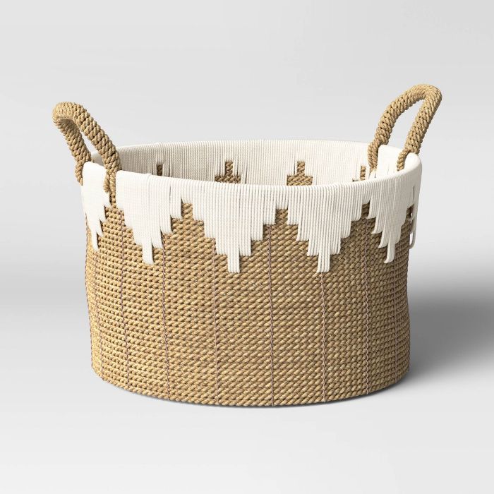 15" x 11" Braided Basket with Rope Natural/White - Opalhouse™ | Target