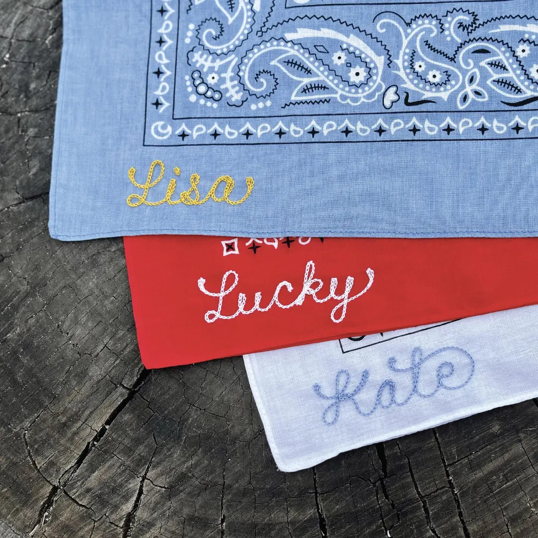Personalized Chainstitch Embroidered Bandana With Custom Name | Cotton Western Style Hankie With ... | Etsy (US)