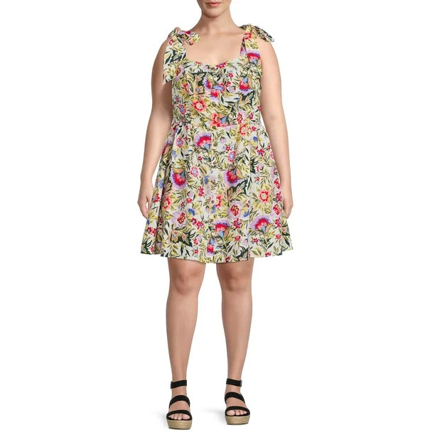 Terra & Sky Women's Plus Size Button Front Tie Shoulder Dress - Walmart.com | Walmart (US)