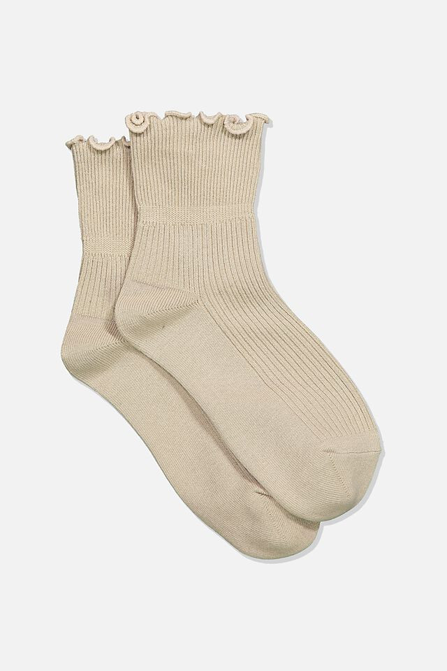 Frill Ribbed Quarter Crew Sock | Cotton On (ANZ)