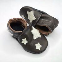 Dark Brown Baby Shoes With Stars | Moccasins Leather Slippers Booties Toddler Size 0-6 Months | Etsy (US)