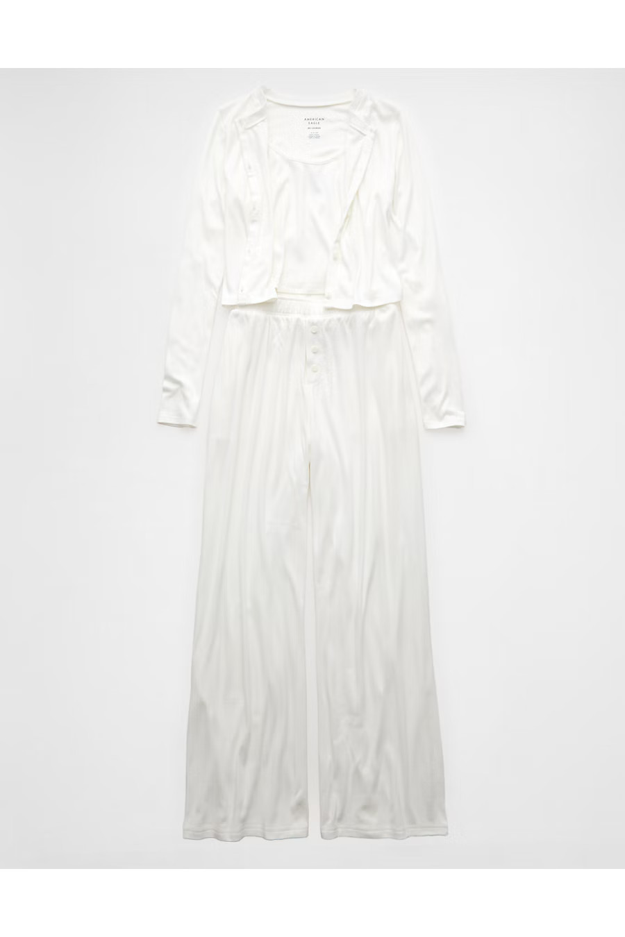 AE 3-Piece Pointelle Plush Cardigan Pajama Set Women's White XXS | American Eagle Outfitters (US & CA)