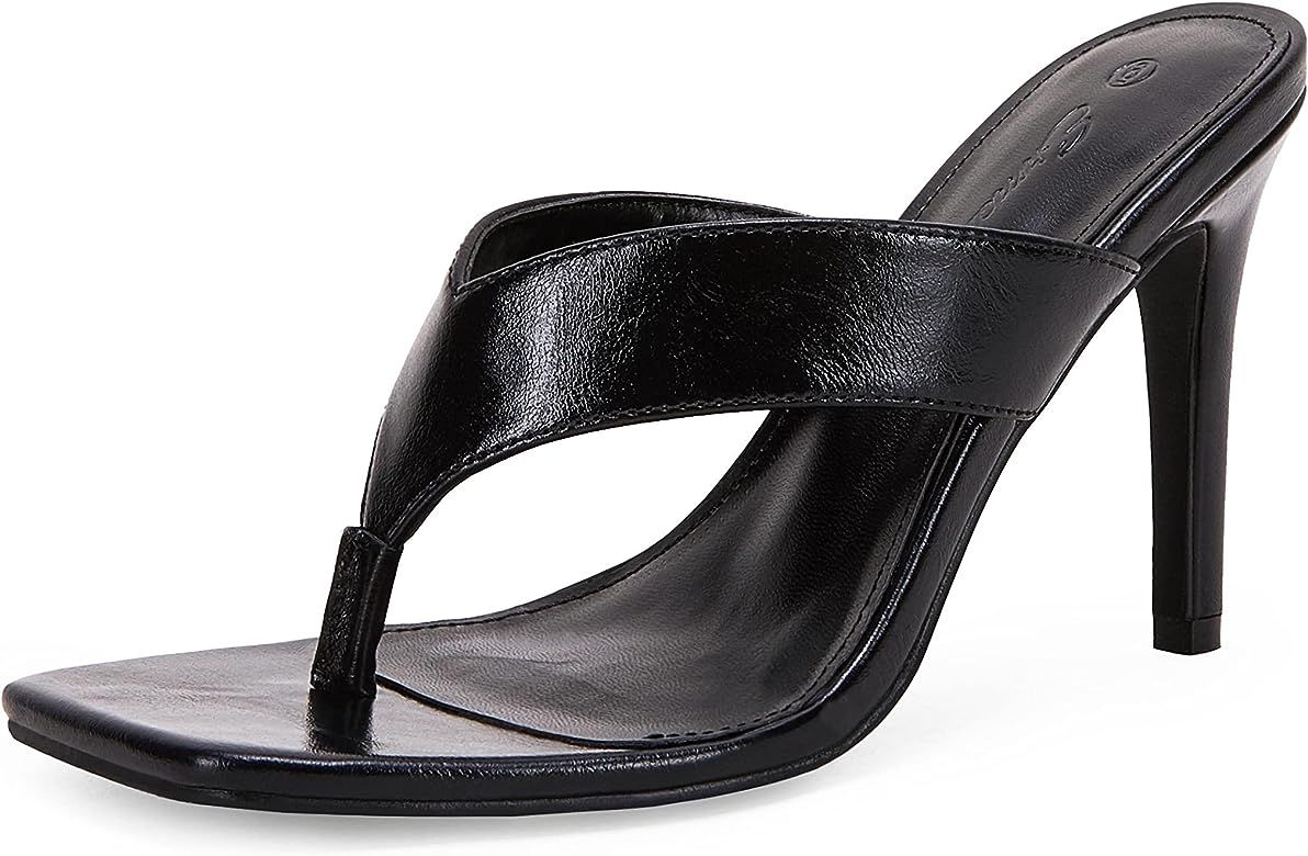 Ermonn Womens Square Open Toe Heeled Sandals Flip Flop Thong Slides Stiletto Slip On Summer Sexy ... | Amazon (US)