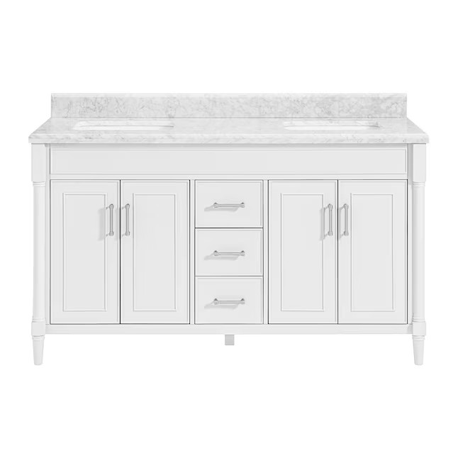 allen + roth Perrella 61-in White Undermount Double Sink Bathroom Vanity with Carrara Natural Mar... | Lowe's