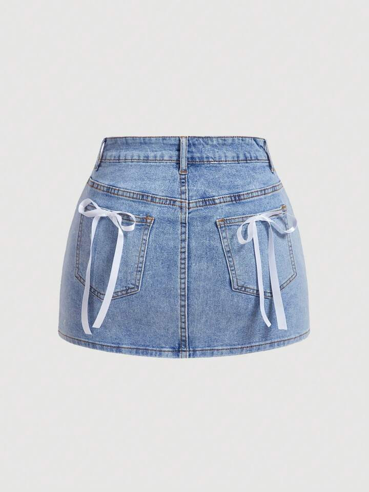 SHEIN MOD Bow Decor Denim Mini Skirt For Summer | SHEIN USA | SHEIN