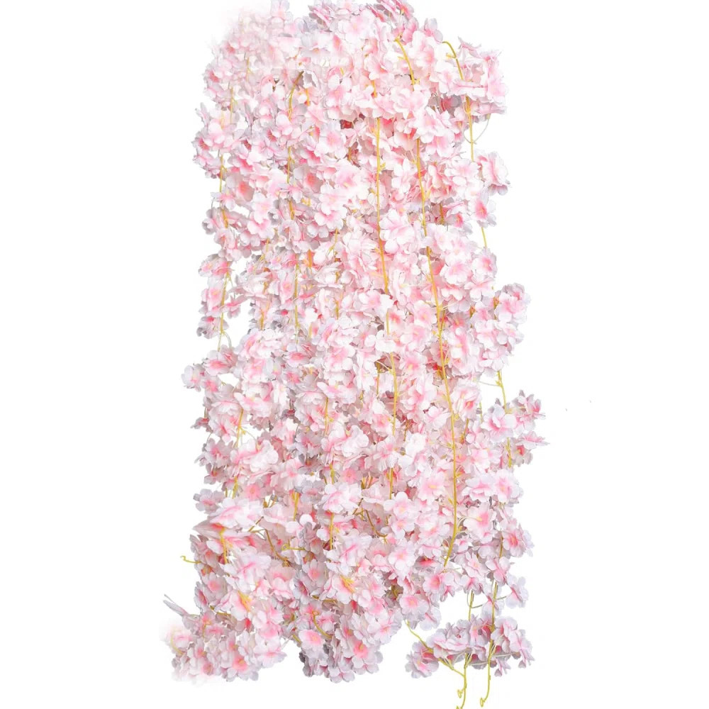 10-Pack Artificial Cherry Blossom Garland, Cherry Blossom Hanging Vines, Silk Sakura Vines Garlan... | Wayfair North America