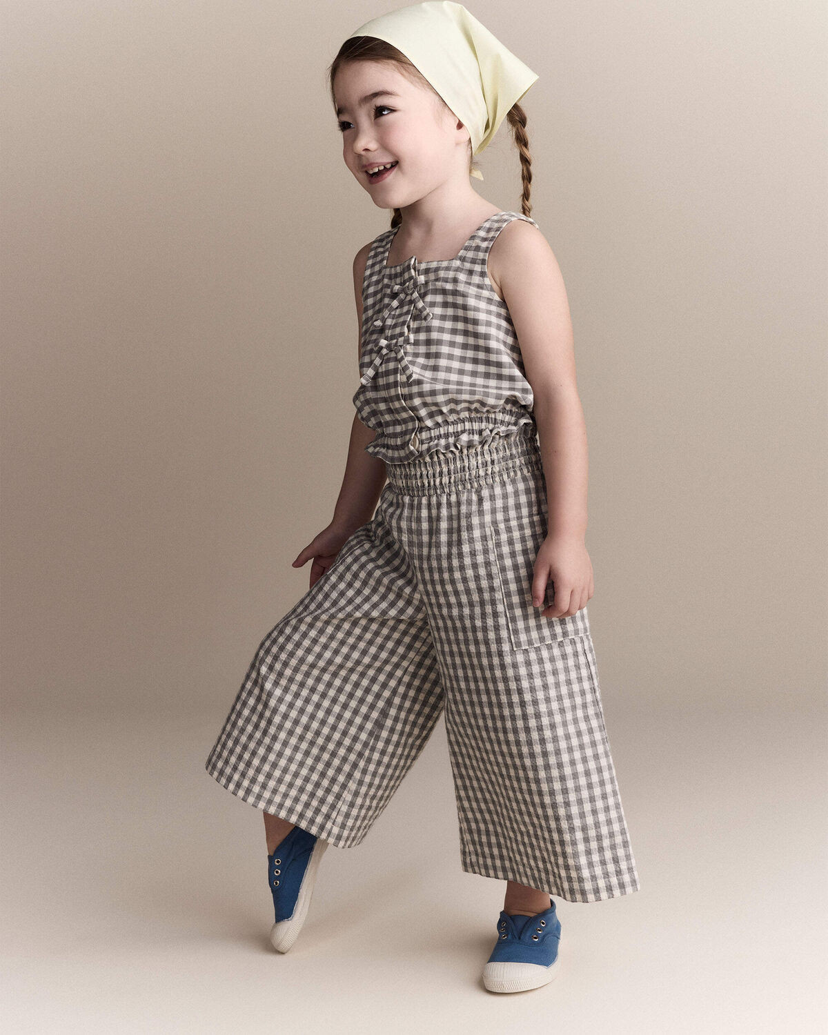 Toddler Girl Gingham Peplum Top with Bows - Cream/Grey - Otter Avenue | Carter's | Carter's Inc