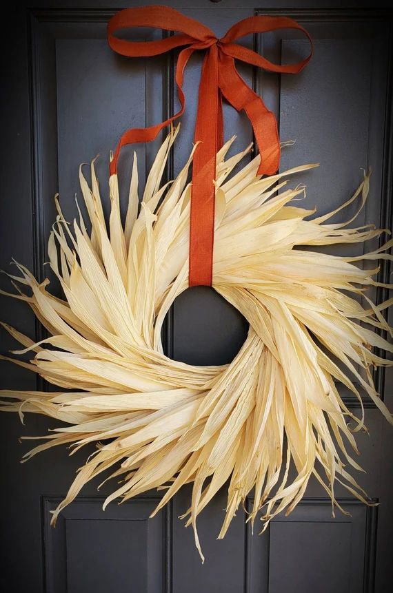 Spiral corn husk wreath, fall wreath, farmhouse door wreath, fall door decor, fall door hanger, a... | Etsy (US)