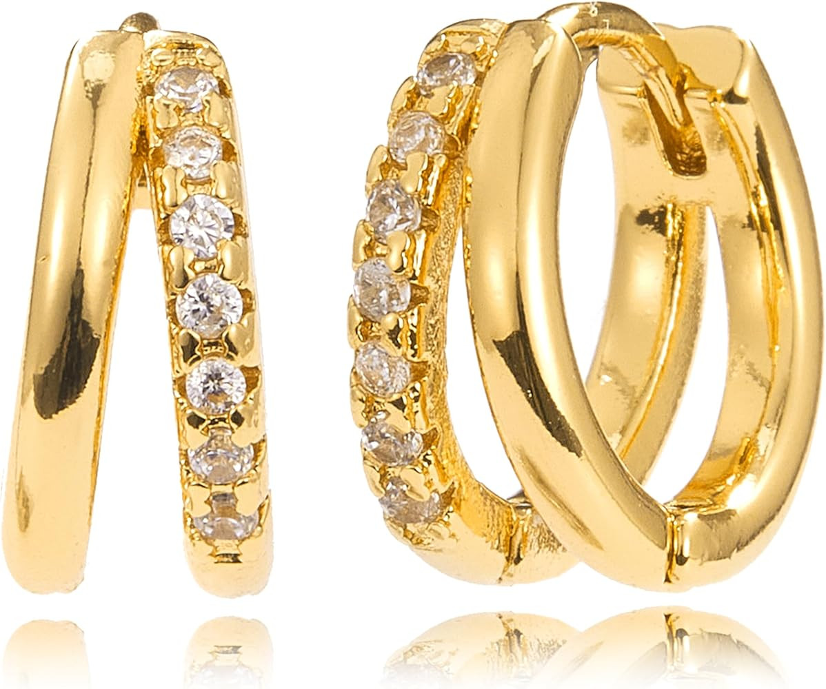 Gold Hoop Earrings for Women,14K Gold Plated Huggie Hoop Earrings for Gift | Amazon (US)