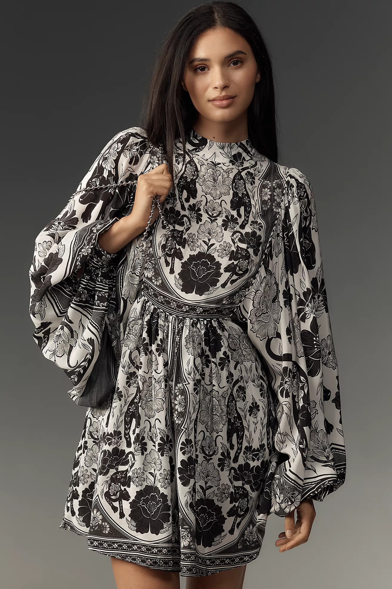 Farm Rio High-Neck Long-Sleeve Mini Dress | Anthropologie (US)